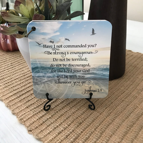 Scripture card displayed on the black iron scripture card stand.