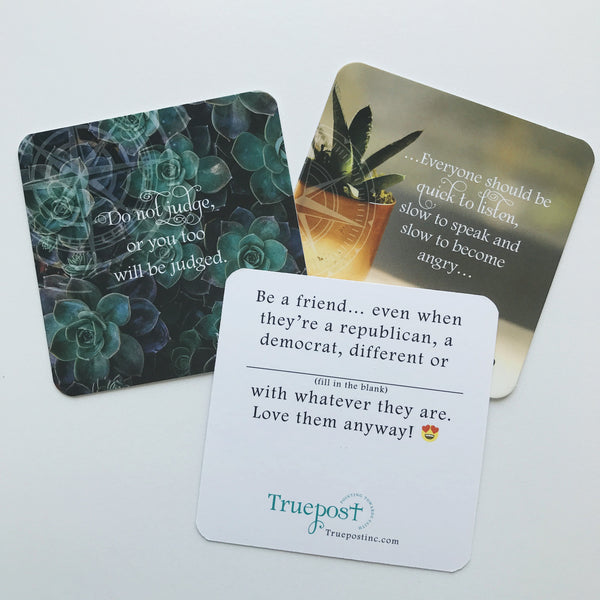 Two mini scripture cards and one motivational message card. Mini Bible study cards.