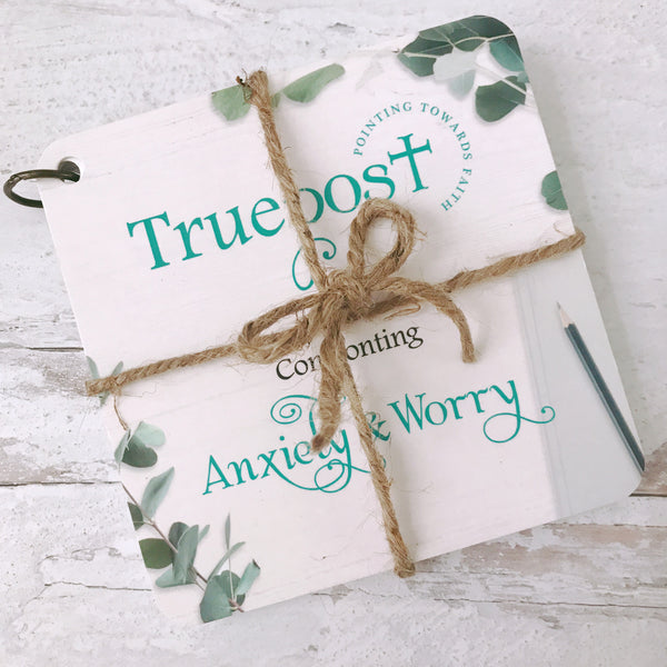 Anxiety & Worry Scripture Devotional Cards wrapped in natural jute twine and tied with a bow. Gifts with Bible verses on them. Bible verse gift idea.