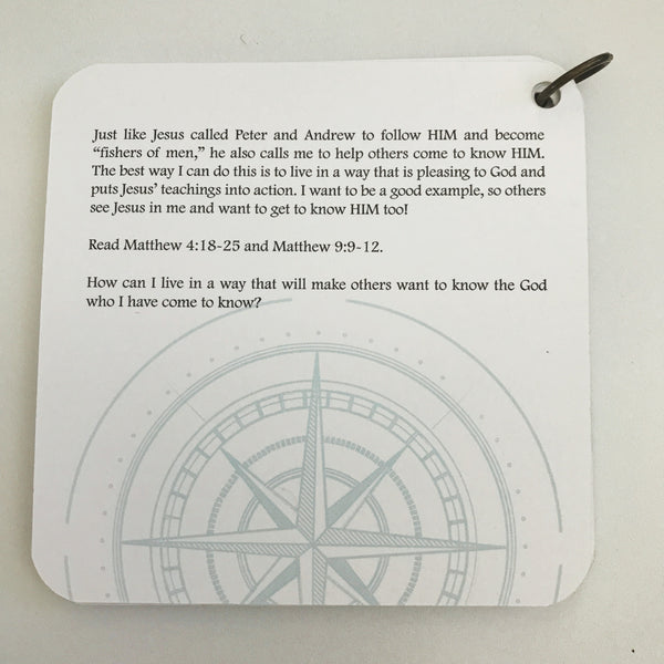 Devotion printed over a turquoise colored compass.
