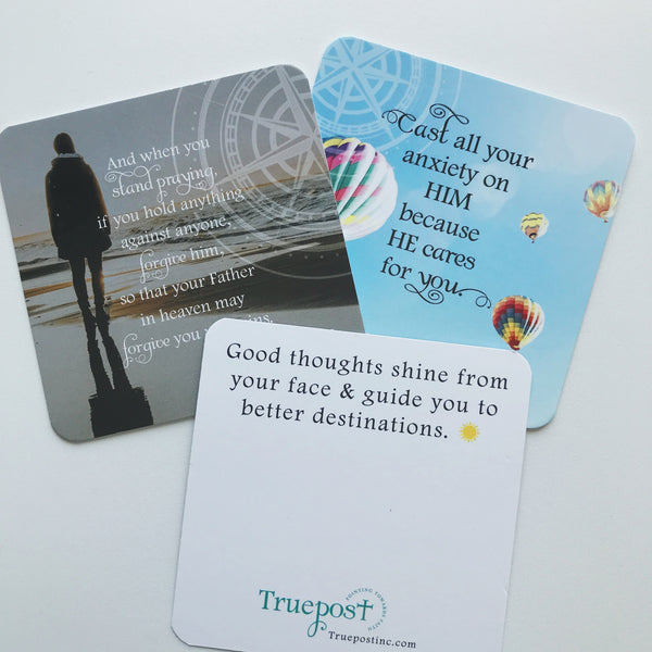 Two mini scripture cards and one good thoughts message card. Motivational messages.