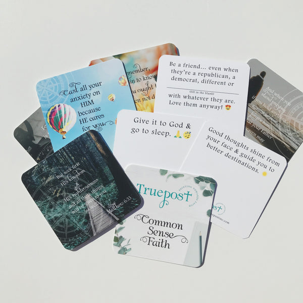 Collage of mini scripture cards, motivational messages & emoji's included in set. Mini scripture cards. Mini inspirational quote cards. Gifts with Bible verses on them.
