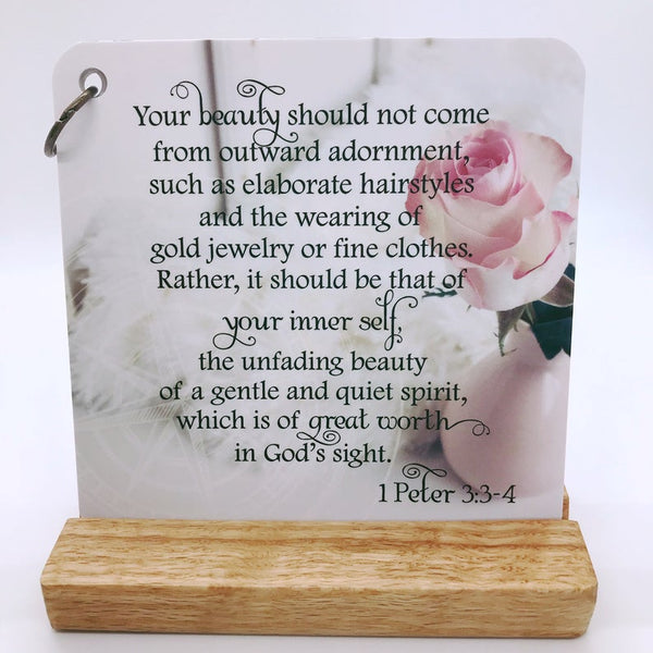 Oak display easel with scripture cards.