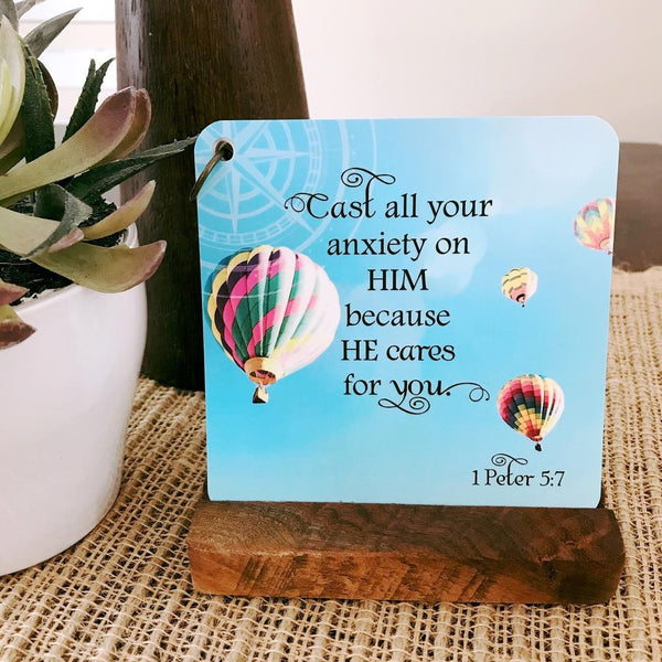 Scripture cards with stand made of walnut wood.